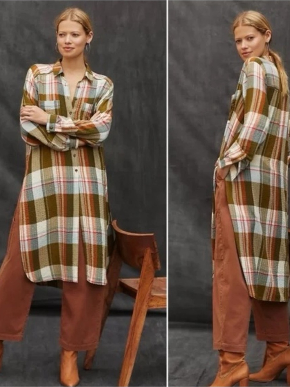 Anthropologie Pilcro Plaid Side Slit Maxi Tunic Small